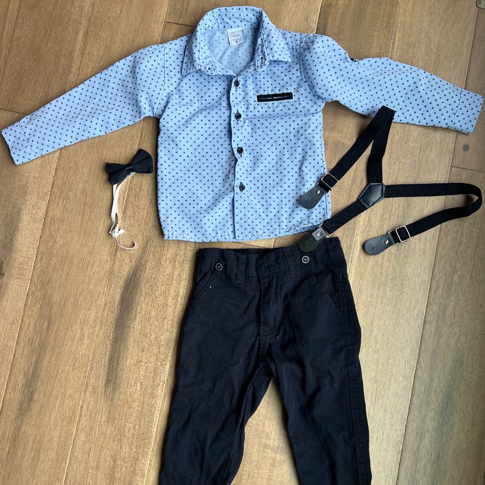 Lilax Boy Gentleman Outfit Tuxedo Dress Shirt Suspender Pant Set 2T